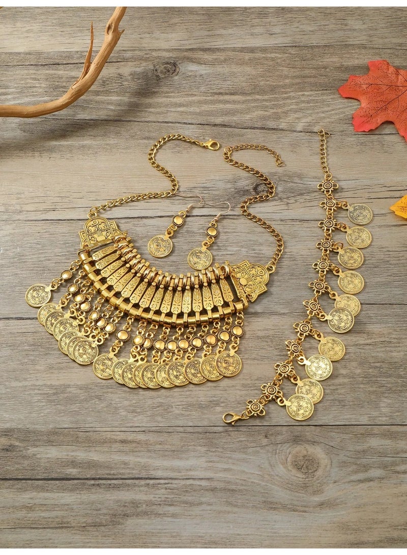 Saudi Founding Day Luxury Antique Gold-Tone Jewelry Set (Necklace, Bracelet & Earrings) – Elegant Traditional Accessories for a Premium Heritage-Inspired Look - Image 4